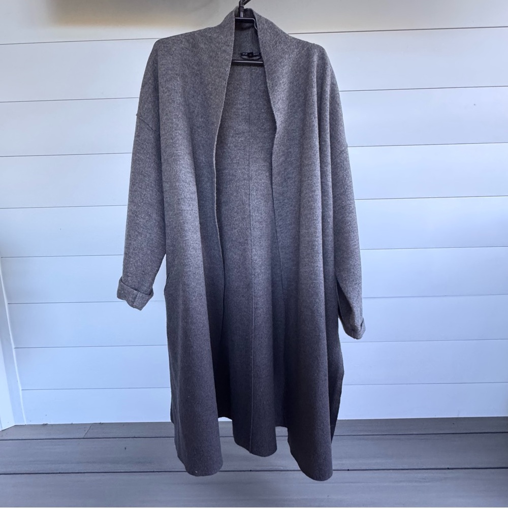 Eileen Fisher Women’s 100% Wool Open Long Cardigan Ombré‎ Grey Black OS